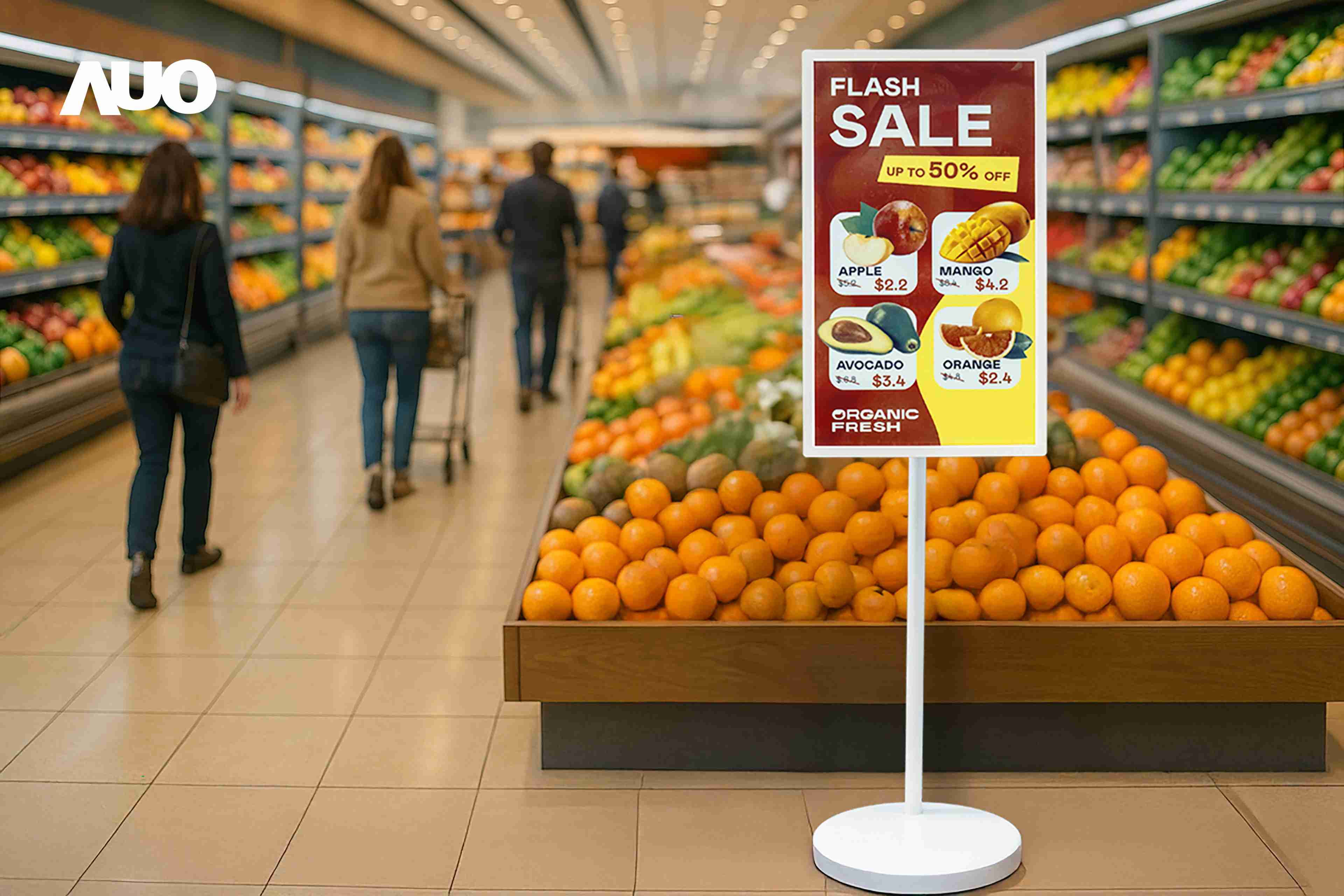 达擎首亮相低功耗、、全彩的〝aecoPost电子纸解决方案〞，，，，仅在更新画面时需要微量的电力驱动，，，，无需布建电线的便捷设计，，，使其可灵活应用、、、、随意置放，，，并可透过云端或行动装置app，，，，轻松管理及排程广告内容，，晋升店头营销利器。。